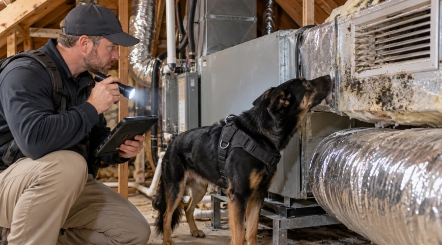 Attic HVAC Inspection with Detection Dog