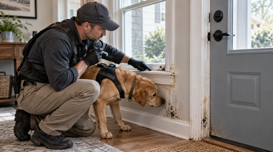 Mold Detection Dog Inspecting Water Damage